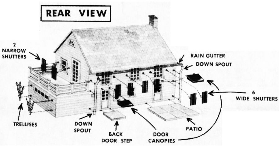 Figure #5 Colonial House Rear View Trellises Back Door Step Canopies Patio