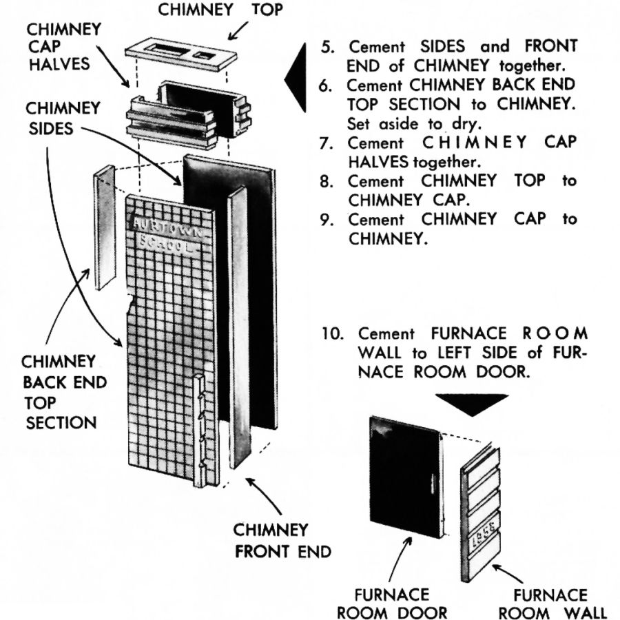Figure #3 School House Chimney Sides Top Cap Furnace Room Walls Door