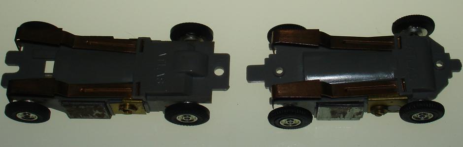 Atlas HO Scale Slimline Midget Chassis Comparison Pickup Shoes View