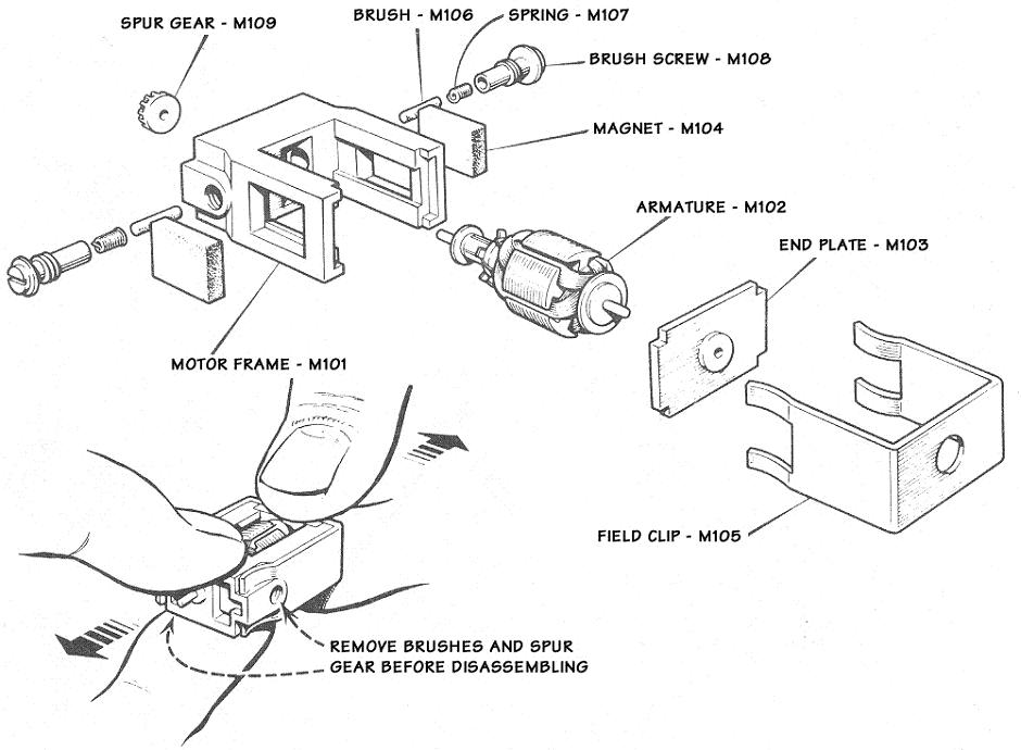 Atlas HO Scale Slot Car Chassis Motor Exploded Schematic