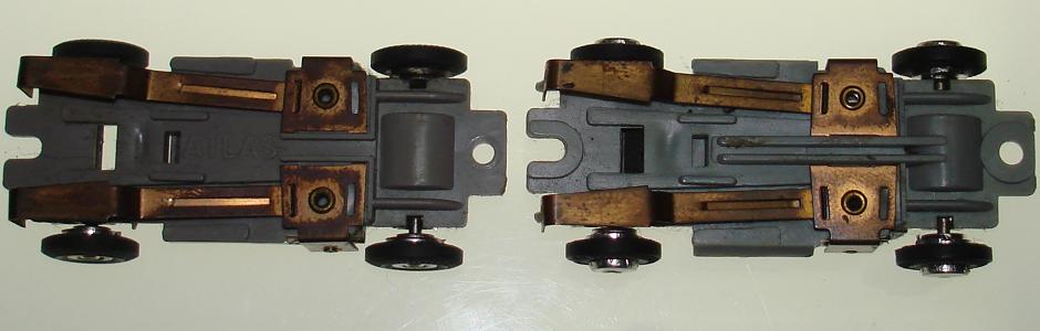 Atlas HO Scale ZINGERS Chassis Version One Two Comparison Pickup Shoes View